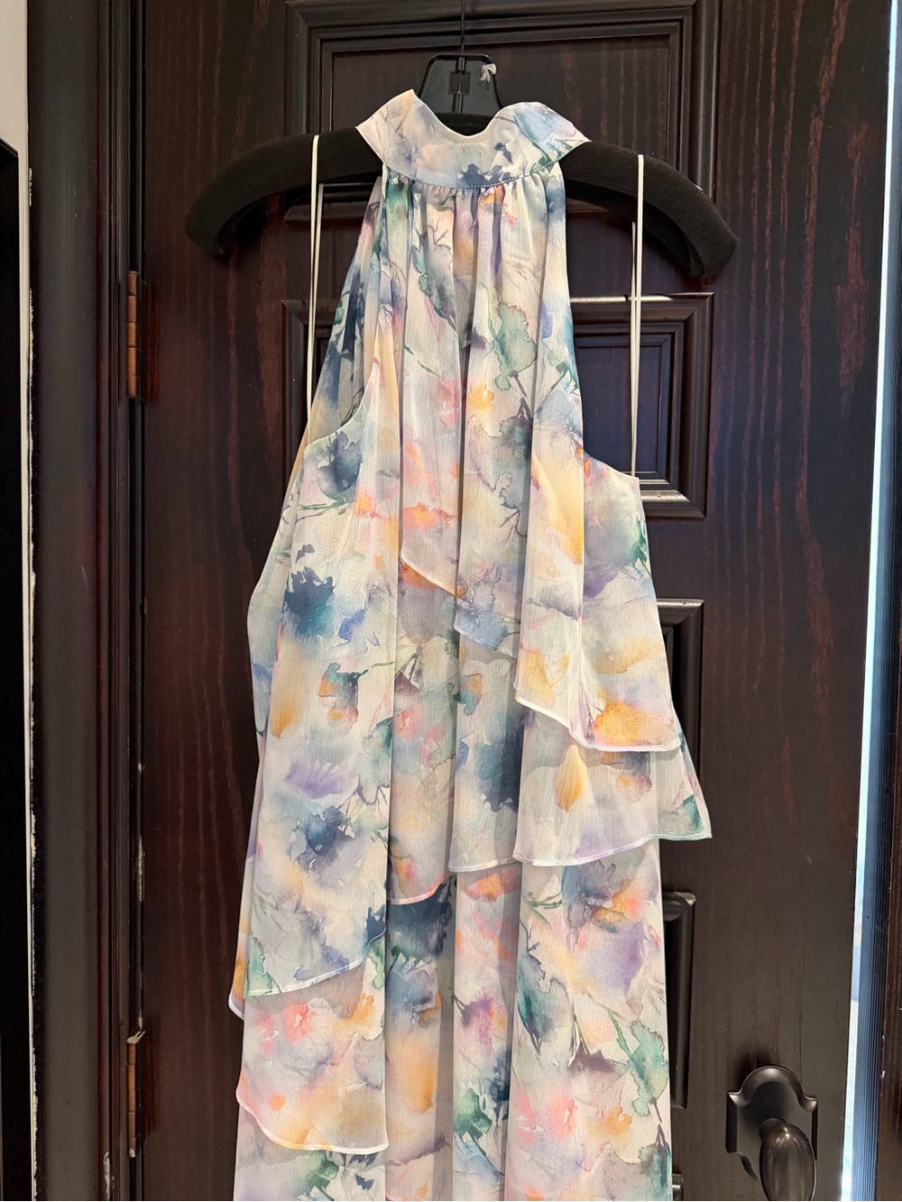 MISA Watercolor Floral Tiered Halter Skirt - Pastel Multicolor